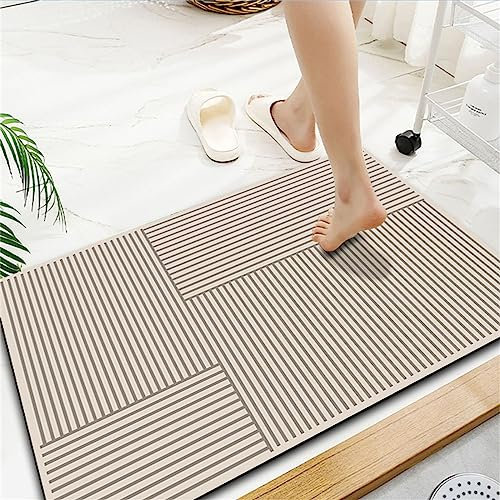 Tapis de Bain en Pierre de diatomite antidérapant et Anti moisissure à séchage Rapide Tapis de Sol Lavable en Pierre de diatomée Noir et Blanc Tapis de Salle de Bain Absorbant en Caoutchouc