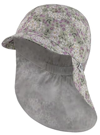 Sterntaler Schirmmütze mit Nackenschutz Millefleurs - Kindermütze mit UV -Schutz 30 - Schirmmütze Mädchen mit Druckmuster - Sonnenkappe Kinder aus Baumwolle - blassgrün, 53