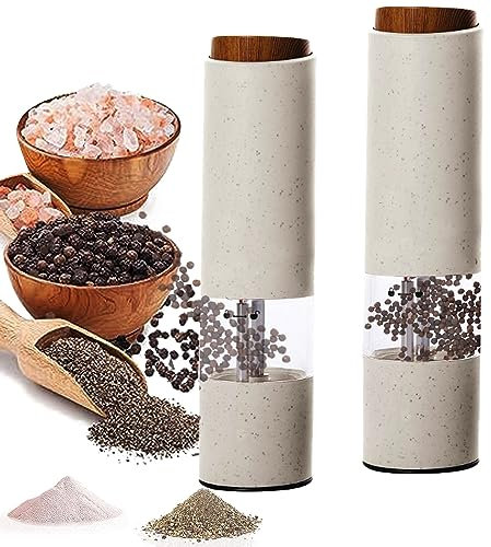 FelRelWel Electric Salt and Pepper Grinder Set,Refillable Pepper Grinder Mills with LED Lights,Adjustable Coarseness,One Hand Operation,6 AAA Battery Power Supply,2 Packs,White -Mother's Day Gift Kit