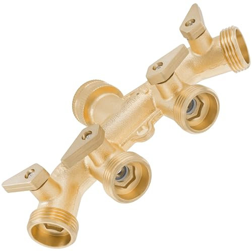 Poppstar 4-Wege-Verteiler (einzeln absperrbar) 4-Wege-Wasserhahn mit 3/4 Zoll-Gewinde für die Garten-Bewässerung