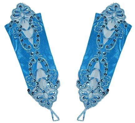 Spitzenhandschuhe für Frauen,elegante Handschuhe Paillettenröschen Spitzenhandschuh Hakenfinger-Spitze florale Handschuhe zum Binden für Hochzeit Bankett Kostümzubehör Party Abendessen,blauer See