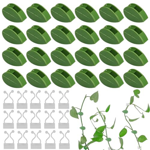TAIHOBO 100 Pezzi Clip per Piante, Supporto per Piante da Interno Autoadesiva, Gelsomino Rampicante, 80 Clips per Pothos a Forma di Foglie e 20 Supporto Piante Bianchi, per Bagno Soggiorno Giardino