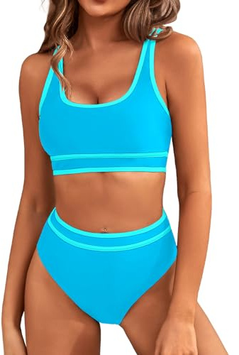 Genfien Costume da Bagno Donna Due Pezzi Costumi Push Up Imbottito Reggiseno Bikini Elasticizzato Costumi da Mare a Vita Alta Swimwear Regolabile