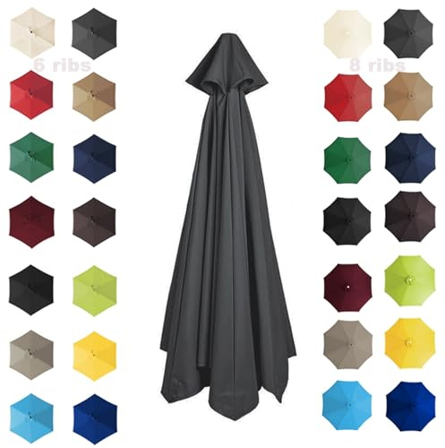 200cm 2.7M 300cm Parasol Umbrella Replacement Cover 6 Arms/8 Arms Cantilever Parasol Top Fabric Cover Replacement Cloth Anti-ultraviolet｜Waterproof｜Breathable(Color:Gray,Size:6 ribs-2m(6.5ft))