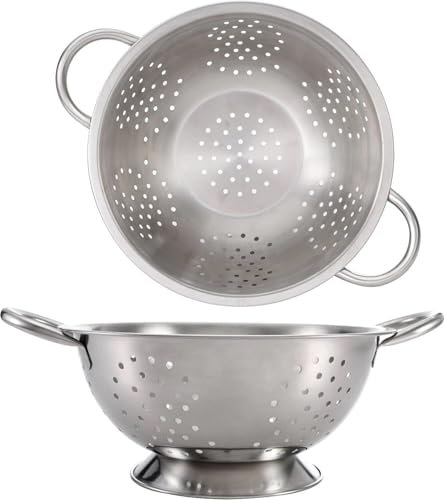 MAXPERKX 18/20/24/28/32/34cm Stainless Steel Deep Colander Strainer with Large Holes for Pasta Vegetables Fruits Rice Beans Noodles Handle Kitchen Healthy Gluten-Free Organic Gourmet Veggie (32CM)