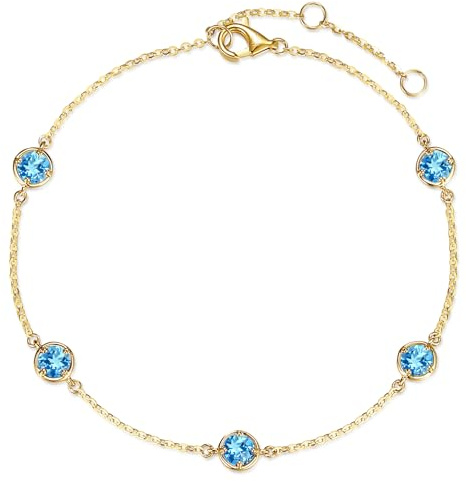 FANCIME Solide 14 Karat 585 Gelb Gold Armband mit Natürlichem Peridot Citrin Topas Granat Amethyst für Damen Mädchen - Armbandlänge: 17 + 3 cm