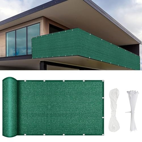 Balkon Sichtschutz, Balkonabdeckung 400 x 80 cm Multi Farbe Und Größe, Sichtschutz Balkon Ohne Bohren, mit Kabelbinder Und Kordel, für Balkon Zaun Garten, Dunkelgrün