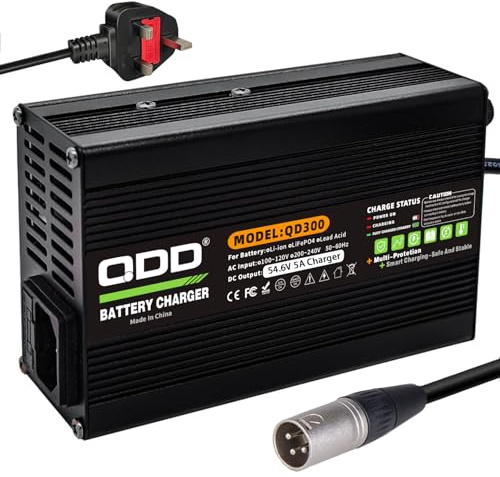 QDD 54.6V 5A Battery Charger For 13S 48V Lithium Battery Pack Output 3 Pin XLR (1+2-) Connector