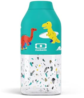 monbento - Gourde Enfant Garcon et Fille MB Positive S bleu Dino - Bouteille Enfant pour Ecole, Sport, Pique-nique - Mini Bouteille Plastique 330ml Hermétique - Sans BPA - Bleu Motif Dinosaures