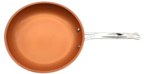 Toutrop Nonstick Copper Frying Pan, Chef Skillet with Ceramic Coating, Oven Dishwasher Safe, Induction Skillet for All Stoves, PFOA Free,Brass,10 inch