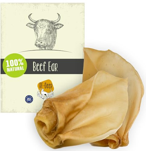 RF - Deer Rinderohren für Hunde 10 Stück – Natürliches Getrockneter Premium-Kausnack, Zahnreinigung, Proteinreich, Unterstützt die Gesundheit, Ohne künstliche Zusätze, Rinderkopfhaut, Leckerli Hund