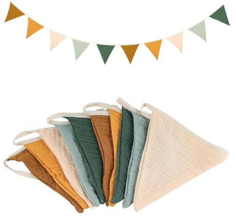 GUTERTOP Wimpelkette Stoff, Kinderzimmer Deko, Wanddeko Kinderzimmer für Heimbetten Kinderbetten und Kinderbetten 2.6 M (Morandi Beige + Grün)