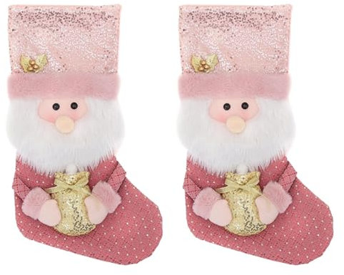 TianWlio Nikolausstrumpf Weihnachtsstrumpf Deko Socken 2PC Large Sized Santa/Snowman/Doll Christmas Stockings Suitable for Home Christmas Decoration Staircase Weihnachtsdeko Kamin (Pink, One Size)