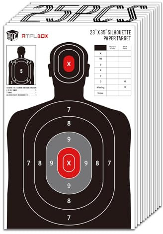 ATFLBOX 25 pezzi bersaglio di carta sagomata per il poligono, carta bersaglio 58 x 89 CM per pistole, pistole, fucili, fucili ad aria compressa, pistole a pallini, pistole BB