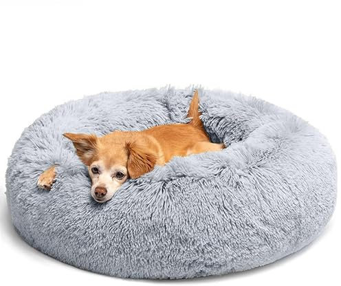 LUOJINYI Hundebett Flauschig, Hundekissen Rund Haustierbett Donut Katzenbett Waschbar mit rutschfestem Boden für große, mittelgroße & kleine Hunde, 50 cm, Hellgrau