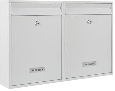 Zedelmaier 2er Briefkastenanlage mit personalisierten Namensschildern, Weiß | Robuste 2er Wandbriefkastenanlage 26x35x8,5cm mit Wunsch-Namensschildern, DIN C4, 4 Schlüssel – Mehrfamilienhäuser