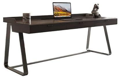 Bureau d'ordinateur moderne de luxe en noyer massif noir pour bureau à domicile, bureau d'étude minimaliste avec lampe de bureau (120 x 60 x 81 cm)