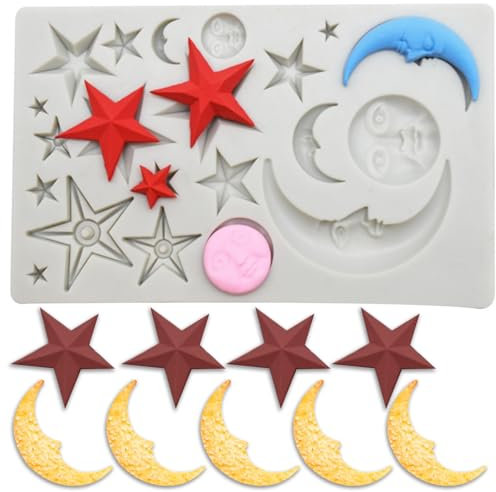 Dewocke Stampi in silicone a forma di luna e stella, sole, luna, stelle, set per decorare torte, fondente, cioccolato, argilla polimerica per feste, decorazioni per matrimoni, strumenti da forno