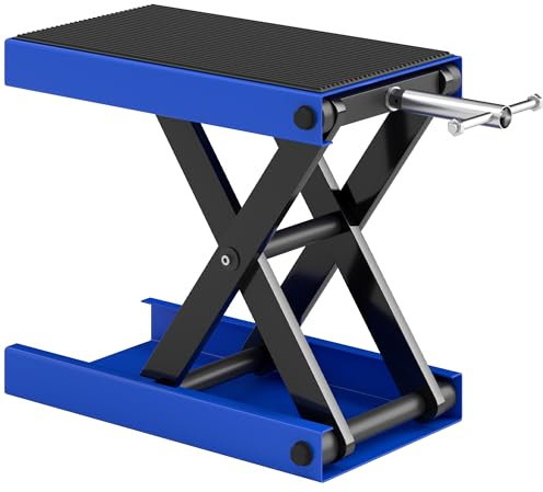 DURHAND 500KG Motorcycle Lift Scissor Jack, Height Adjustable Motorbike Stand with Anti-Slip Wide Deck, Heavy Duty Steel Motorbike Repair Lift Hoist Stand for Home Garage, Blue