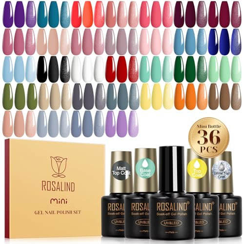 ROSALIND UV Nagellack Set, 36 Stück Gel-Nagellack Lila Blau Nude Weiß Rot Grün Braun Grau Farbgel Gelnägel,Soak-Off UV/LED Mini Gel Nail Polish Nagel Design Geschenk