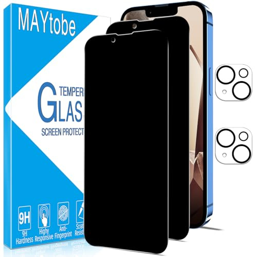 MAYtobe for iPhone 13 Privacy Screen Protector 2+2 Pack | With Camera Lens Protector, Anti Spy 9H Tempered Glass, Ultra Resistant, Case Friendly, Anti-Scratch, No Bubbles