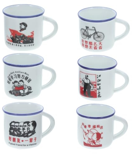 TOPBATHY Set da 6 Tazze Vintage in Smalto Bianco, Resistente e Facile da Impugnare, Design Retrò Classico per Uso Quotidiano e Colazione Stile Casuale