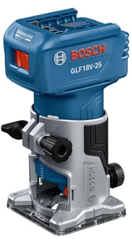 BOSCH GLF18V-25 - Router per modanature laminate da 18 V, potente motore brushless, 10.000-30.000 giri/min, leggero, ergonomico, estrazione della polvere migliorata, impostazioni rapide di profondità