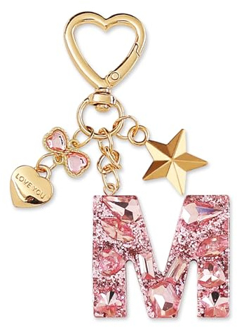 ZVRSUA Schlüsselanhänger Buchstabe,Süß Schlüsselanhänger Glitzer Strass Teenager Mädchen， Handtaschen-Anhänger，Keyring Letter Keyring with Initial，Geschenke (Rosa Buchstabe M)