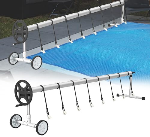 HENGMEI Pool Aufroller Poolfolienaufroller Aufrollsystem 3-5,70 m Aufrollvorrichtung inkl. Befestigung und Rollen für Solarfolien, Pool Planen und Abdeckungen von 300 bis 570 cm