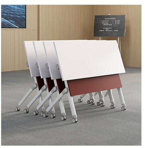 4PCS Klappbarer Konferenztisch, Klappbarer Schreibtisch Auf Rollen, Moderner Mobiler Schulungstisch Mit Rollen, Rechteckige Besprechungstische, Besprechungs-Seminartisch for Büro Zuhause Klassenzimmer