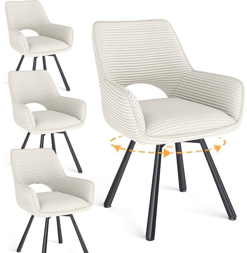WAFTING esszimmerstühle 4er Set Drehbar 360°,Armlehnstuhl mit Metallbeinen,geeignet als Stühle Esszimmer,Samt Stuhl,Küchenstühle,Wohnzimmerstuhl,Polsterstuhl mit Samtigem Gefühl,Beige
