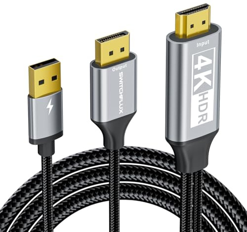 SWITCHFLUX Uni-Directional HDMI to DisplayPort Cable 4K@60Hz, 1.8M | 1080P@120Hz HDMI (Source) to DP (Display) Braided Cord Compatible with PC,Laptop,AMD,NVIDIA,PS5,Xbox