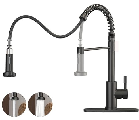Kitchen Sink Faucet with Pull - Down Sprayer, 2 - Handle 3 - in - 1 Kitchen Sink Filter Faucet, Cold and Hot Mixer Drinking Water Faucet (with Pull-Down Sprayer, Black-02)