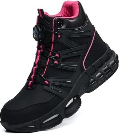 PAQOZKC Chaussures de Sécurité Montante Hommes Femmes Basket de Securite | Cuir synthétique+languette respirante, Chaussures de Travail Embout en Acier+Kevlar, EN ISO 20345, bottines de sécurité