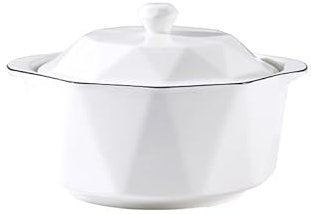 Ciotole Cucina Ciotola for zuppa con doppio manico e coperchio, ciotola for noodle istantanei in ceramica for uso domestico, ciotola da cucina bianca adatta for cereali, zuppe, pasta Scodella Colazion