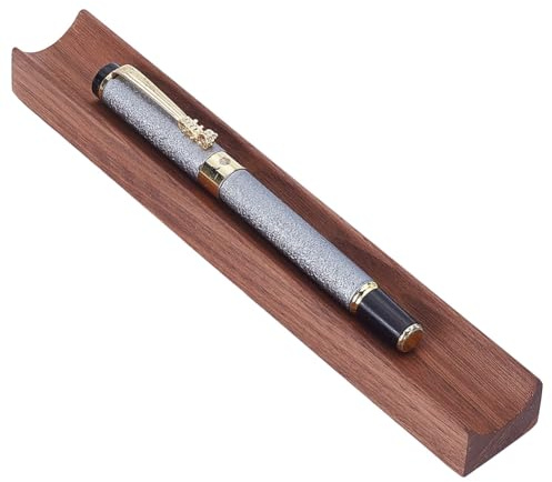 PLIGREAT Single Walnut Wood Pen Tray Wooden Desk Pencil Organizer Holder Minimalist Single Pen Rest for Office Stationery Desk Decor Retro Home Bedroom Decoration, 7.87x1.18x0.78inch