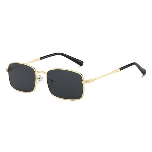 QVKUUT Modische rechteckige Metallrahmen Sonnenbrille für Damen Herren, UV400-Schutz