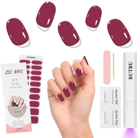 BUTBU 20pcs Autocollant Ongle Gel UV, DIY Gel Nail Stickers avec lampe-UV