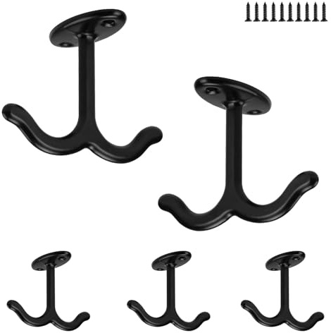 LNSYSNS Appendino da Muro, 5 Pezzi Ganci da Soffitto, Design a Doppio Gancio Appendiabiti Doppio Gancio da Parete Nero per Ventilatori da Soffitto, Cestini per Piante e Decorazioni da Parete