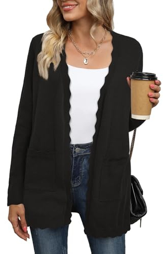 Newshows Womens Cardigans Ladies Scalloped Knitted Cardigan