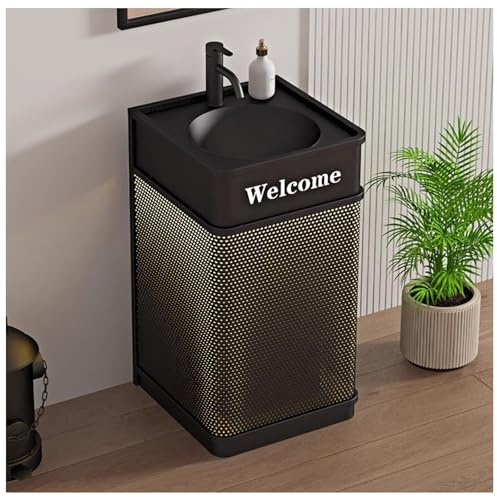 ZTGL Meuble de Salle de Bain, Lavabo Colonne pour Salle de Bain, Style Industriel Meuble sous-Lavabo, Lavabo sur Pied Vasque Lave Mains pour Colonne Salle de Bain avec Lumière LED D, Without Mirror