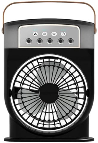 Credelin Ventilador de nebulización portátil, ventilador de pulverización de agua con tanque de 600 ml, 3 velocidades y luz nocturna de 7 colores, batería recargable de refrigeración personal
