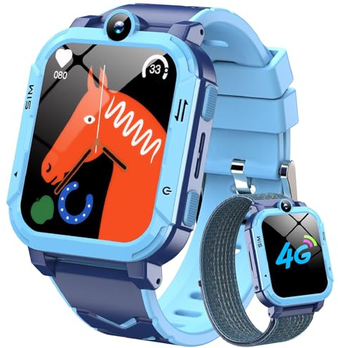 Blackview Reloj Inteligente Niño 4G, Videollamadas, Chat de Voz, 1.83” Smartwatch Niños con GPS Posición, SOS Llamar, Modo Escuela, Despertador, Podómetro, Calculadora, Batería Grande de 800 mAh, Azul