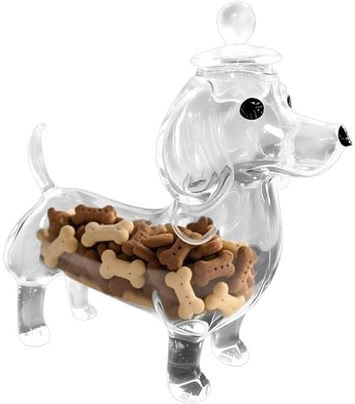 Dachshund Dog Treat Jar | Sausage Dog Treat Tin Storage Container | Airtight Glass Dogs Treats Biscuits Jar with Lid | Clear Pet Dogs Food Storage Container Dispenser for Candys, Cookie