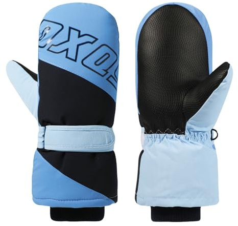 Jupsk Kids Winter Ski Gloves Waterproof Snowboard Mittens Anti Slip Plush Thermal Warm Gloves for Children Girls Boys 4-8 Years (Blue
