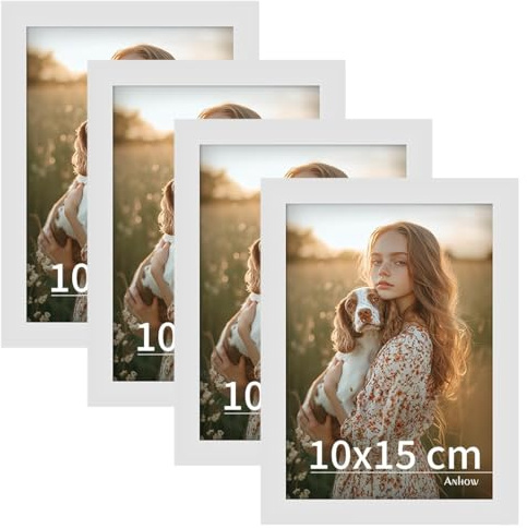 Anhow Set de 4 Marcos de Fotos 10x15 cm, Decoración del Hogar PVC Marcos de Fotos, Estilo Moderno para Exhibición en Pared o Mesa, Opción para Espacios de Arte, Oficinas y Hogares, Blanco