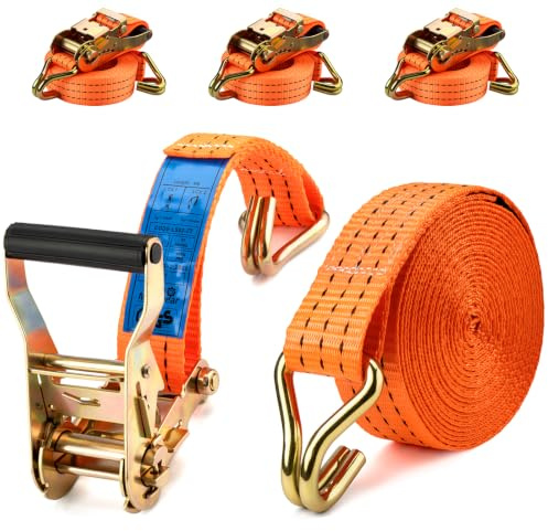 4 Pezzi Cinghie a Cricchetto,Resistenti per Carico 2000 kg,Set di Cinghie di Fissaggio da 6m x 38mm,Cinghie Fissaggio con Cricchetto,per il Fissaggio di Camion e il Raggruppamento di Merci