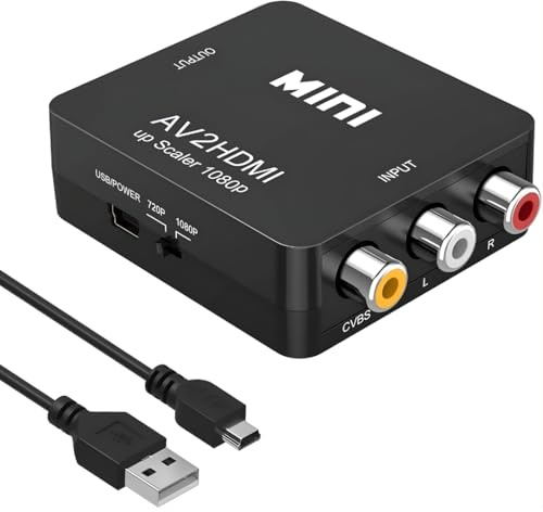 HDMI to RCA 1080P AV Converter, HDMI to Composite CVBS AV Video Audio Adapter with USB Power Cable Supporting PAL/NTSC hdmi to Av Converter for PC, Laptop, PS4, PS3, X-box, VCR, DVD, VHS,Camera & More