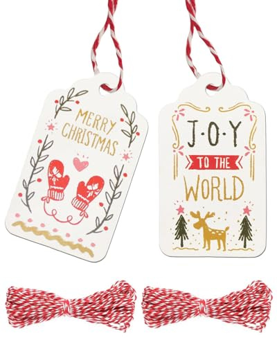 HUVZOR 100 Stück Anhänger, Geschenkanhänger, Papier Weihnachtsanhänger mit Schnur, Weihnachten Etiketten Anhänger für Geschenk, Weihnachten Deko