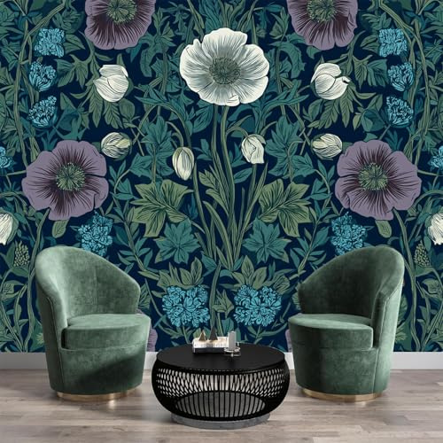 NAWVNMI Papier Peint Panoramique Clématite Lierre, 3D Poster Geant Mural Style William Morris, Tapisserie Panoramique Salon, Décoration Murale Chambre, 300 x 210cm